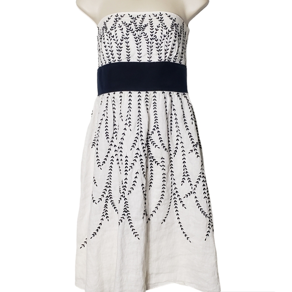 Ann Taylor Linen Strapless Midi Dress Sz 4 Cottagecore Coastal Beach Wear